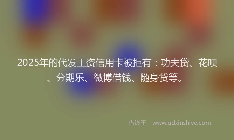 2025年的代发工资信用卡被拒有：功夫贷、花呗、分期乐、微博借钱、随身贷等。