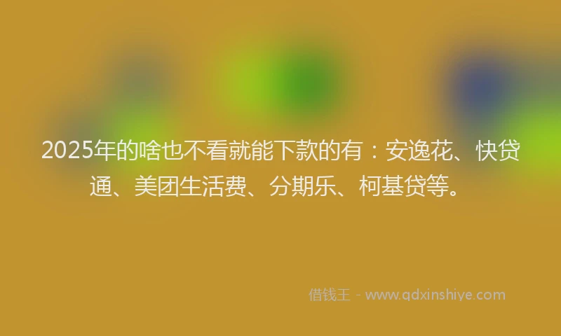 2025年的啥也不看就能下款的有：安逸花、快贷通、美团生活费、分期乐、柯基贷等。