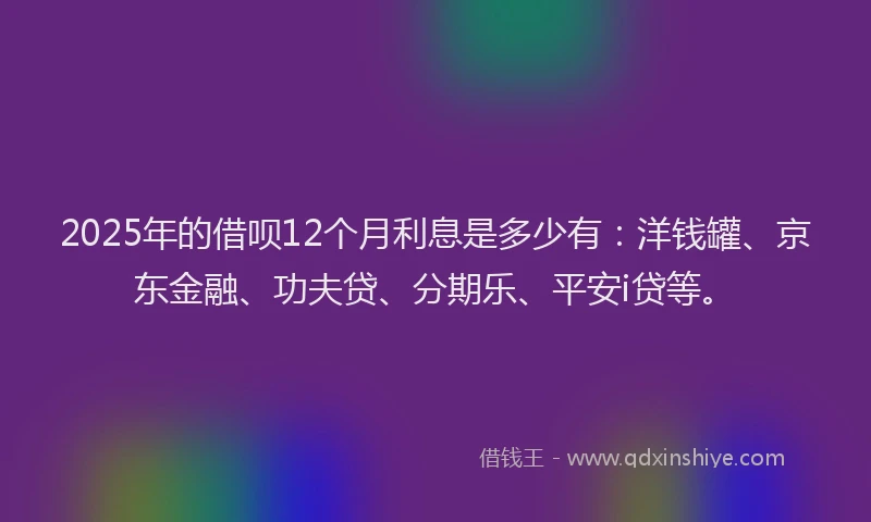 2025年的借呗12个月利息是多少有：洋钱罐、京东金融、功夫贷、分期乐、平安i贷等。