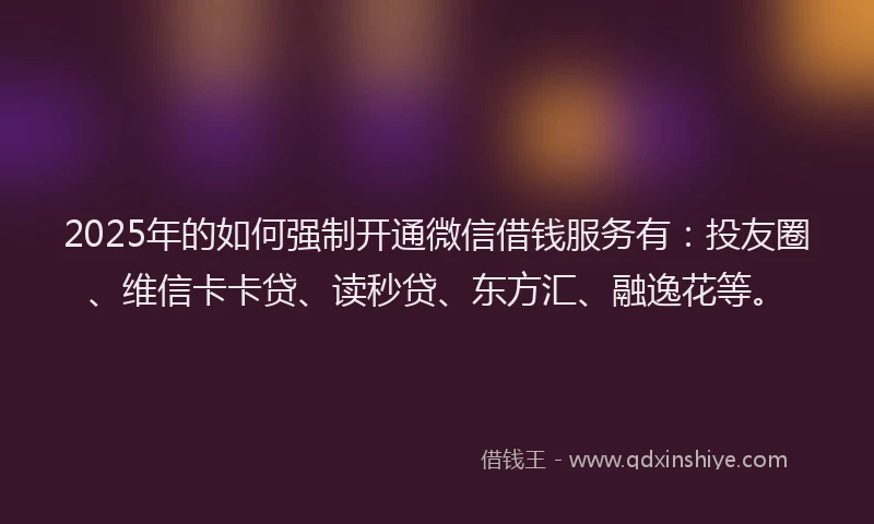 2025年的如何强制开通微信借钱服务有：投友圈、维信卡卡贷、读秒贷、东方汇、融逸花等。