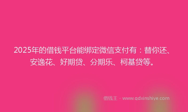 2025年的借钱平台能绑定微信支付有：替你还、安逸花、好期贷、分期乐、柯基贷等。