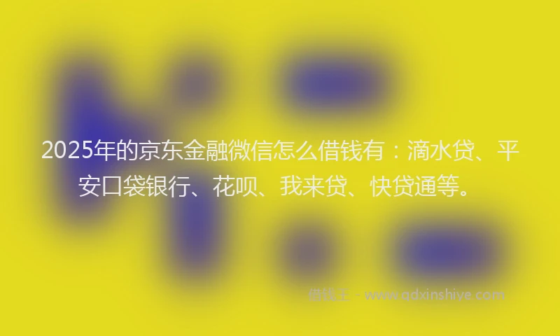 2025年的京东金融微信怎么借钱有：滴水贷、平安口袋银行、花呗、我来贷、快贷通等。