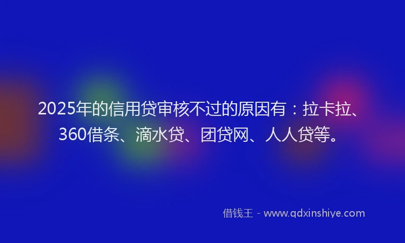2025年的信用贷审核不过的原因有：拉卡拉、360借条、滴水贷、团贷网、人人贷等。