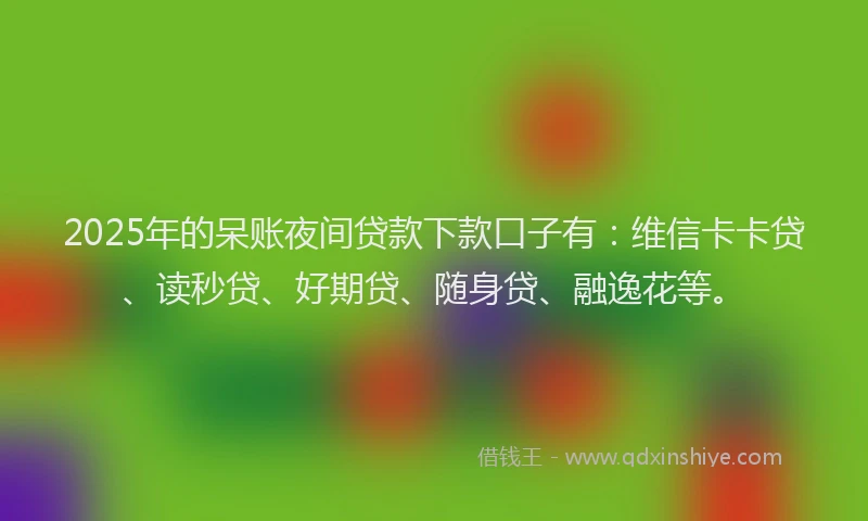 2025年的呆账夜间贷款下款口子有：维信卡卡贷、读秒贷、好期贷、随身贷、融逸花等。