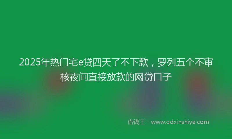 2025年热门宅e贷四天了不下款，罗列五个不审核夜间直接放款的网贷口子