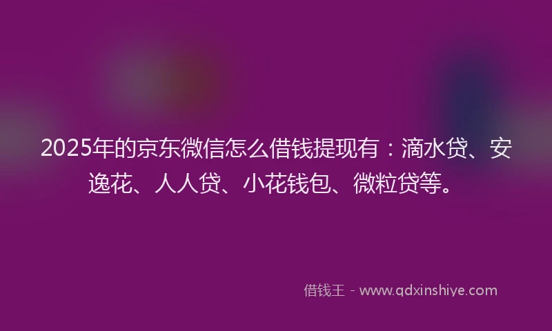 2025年的京东微信怎么借钱提现有：滴水贷、安逸花、人人贷、小花钱包、微粒贷等。