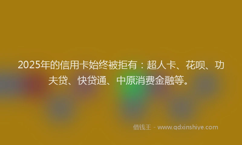 2025年的信用卡始终被拒有：超人卡、花呗、功夫贷、快贷通、中原消费金融等。