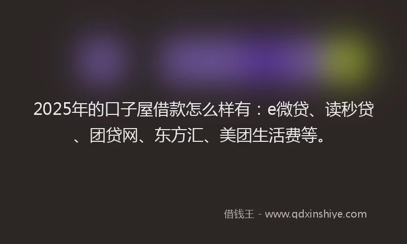 2025年的口子屋借款怎么样有：e微贷、读秒贷、团贷网、东方汇、美团生活费等。