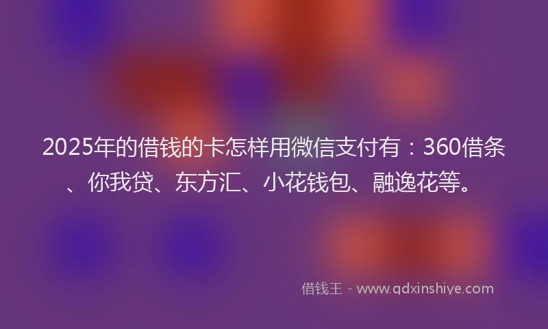 2025年的借钱的卡怎样用微信支付有：360借条、你我贷、东方汇、小花钱包、融逸花等。