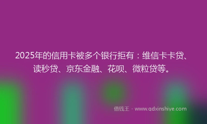 2025年的信用卡被多个银行拒有：维信卡卡贷、读秒贷、京东金融、花呗、微粒贷等。