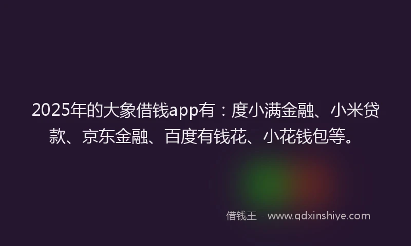 2025年的大象借钱app有：度小满金融、小米贷款、京东金融、百度有钱花、小花钱包等。