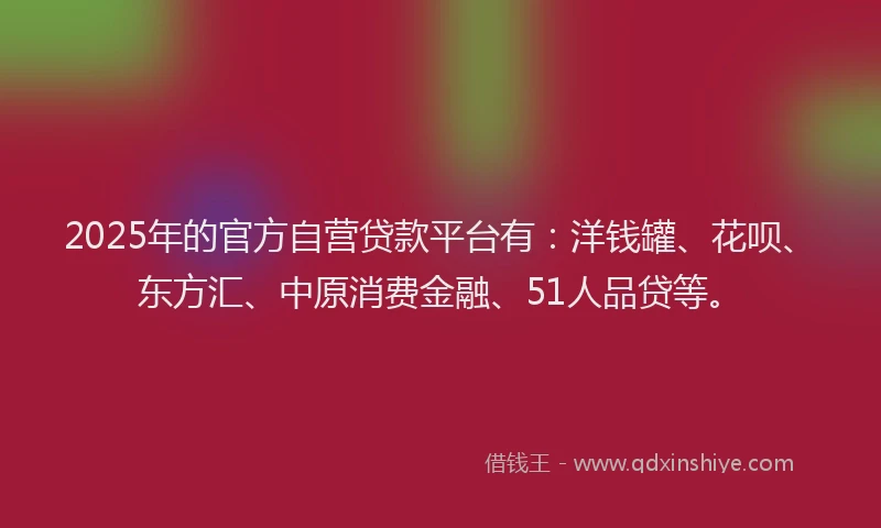 2025年的官方自营贷款平台有：洋钱罐、花呗、东方汇、中原消费金融、51人品贷等。