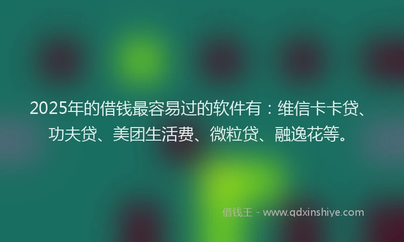 2025年的借钱最容易过的软件有：维信卡卡贷、功夫贷、美团生活费、微粒贷、融逸花等。