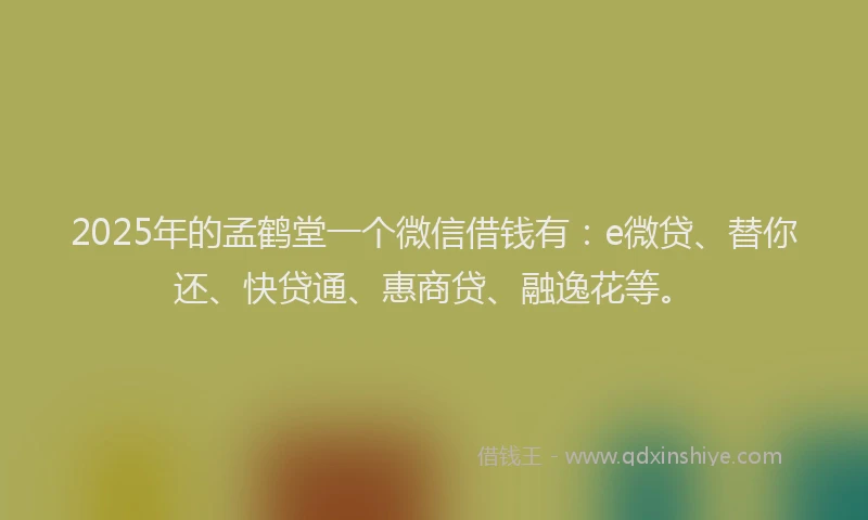 2025年的孟鹤堂一个微信借钱有：e微贷、替你还、快贷通、惠商贷、融逸花等。
