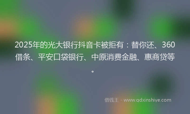 2025年的光大银行抖音卡被拒有：替你还、360借条、平安口袋银行、中原消费金融、惠商贷等。