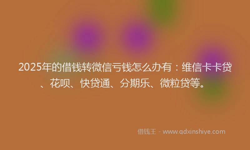 2025年的借钱转微信亏钱怎么办有：维信卡卡贷、花呗、快贷通、分期乐、微粒贷等。