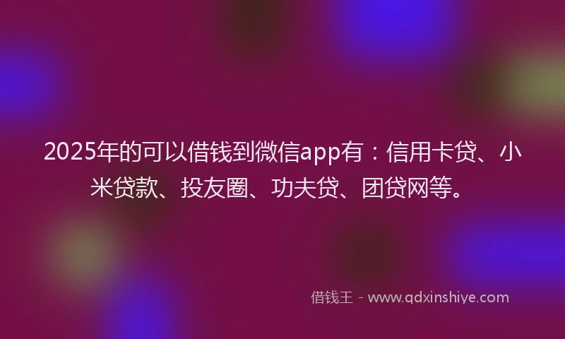 2025年的可以借钱到微信app有：信用卡贷、小米贷款、投友圈、功夫贷、团贷网等。
