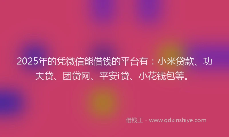 2025年的凭微信能借钱的平台有：小米贷款、功夫贷、团贷网、平安i贷、小花钱包等。