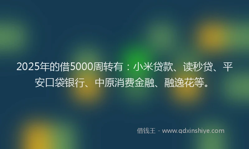2025年的借5000周转有：小米贷款、读秒贷、平安口袋银行、中原消费金融、融逸花等。