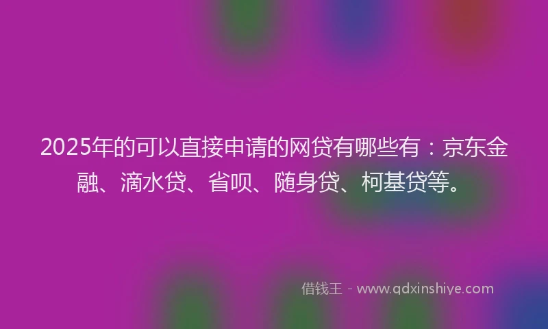 2025年的可以直接申请的网贷有哪些有：京东金融、滴水贷、省呗、随身贷、柯基贷等。