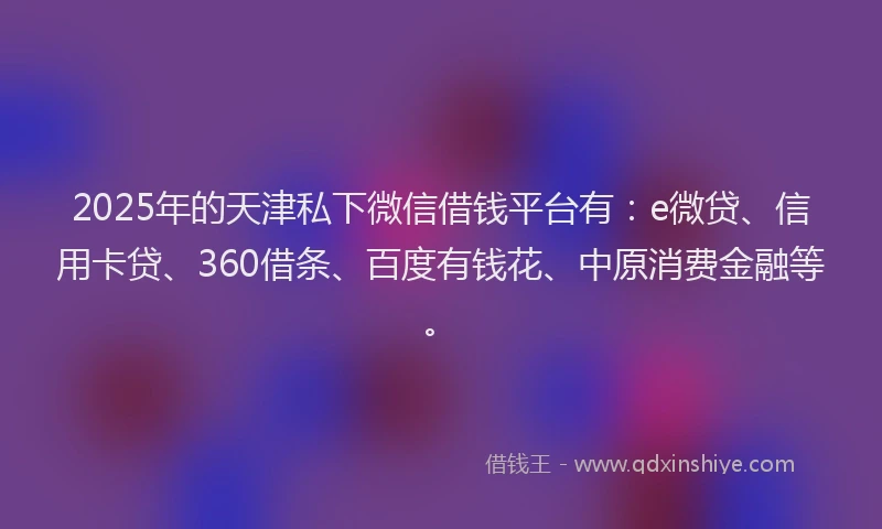 2025年的天津私下微信借钱平台有：e微贷、信用卡贷、360借条、百度有钱花、中原消费金融等。