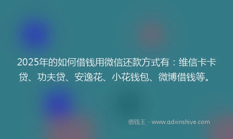 2025年的如何借钱用微信还款方式有：维信卡卡贷、功夫贷、安逸花、小花钱包、微博借钱等。