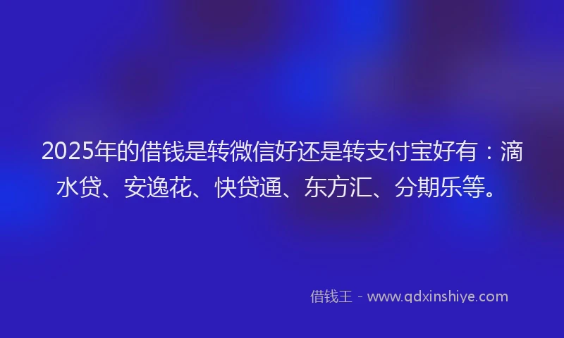 2025年的借钱是转微信好还是转支付宝好有：滴水贷、安逸花、快贷通、东方汇、分期乐等。