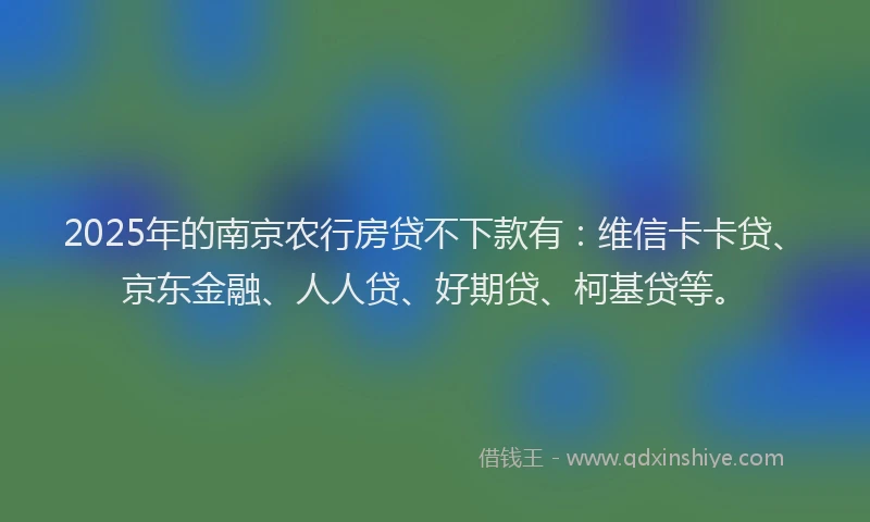 2025年的南京农行房贷不下款有：维信卡卡贷、京东金融、人人贷、好期贷、柯基贷等。