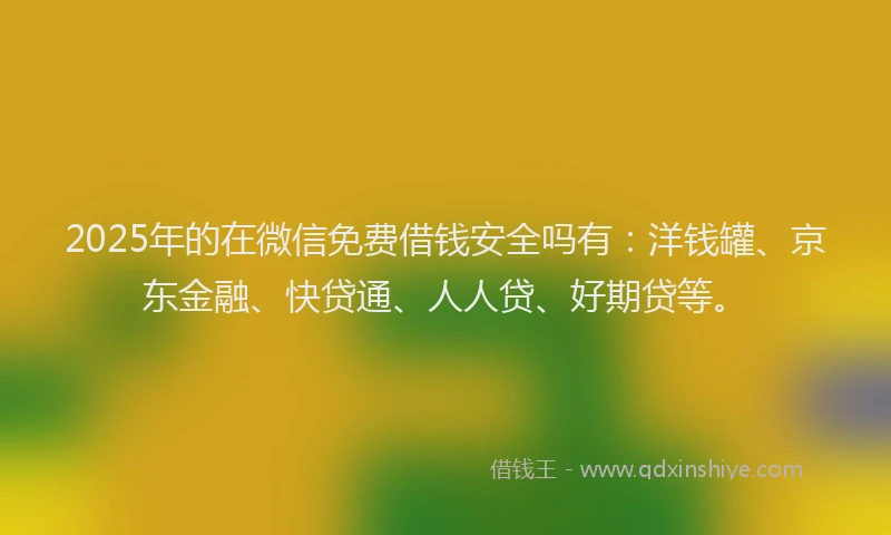 2025年的在微信免费借钱安全吗有：洋钱罐、京东金融、快贷通、人人贷、好期贷等。