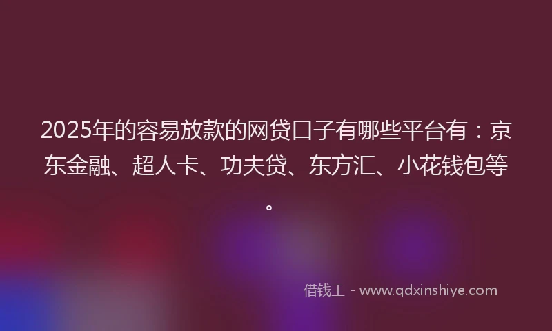 2025年的容易放款的网贷口子有哪些平台有：京东金融、超人卡、功夫贷、东方汇、小花钱包等。
