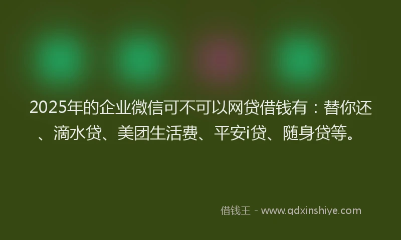 2025年的企业微信可不可以网贷借钱有：替你还、滴水贷、美团生活费、平安i贷、随身贷等。
