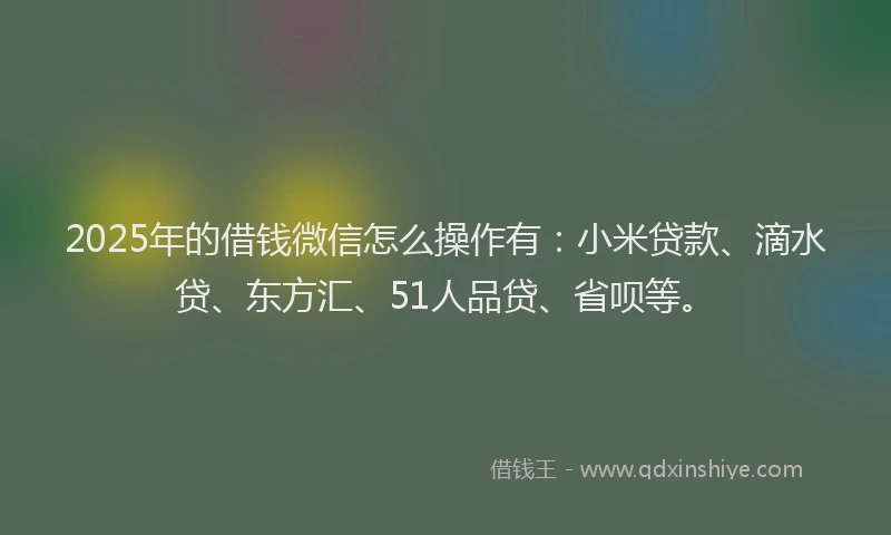 2025年的借钱微信怎么操作有：小米贷款、滴水贷、东方汇、51人品贷、省呗等。
