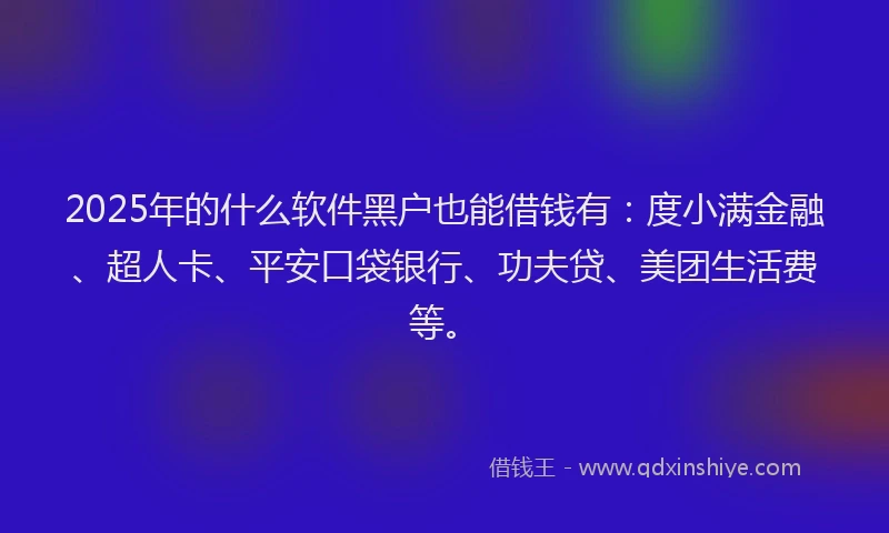 2025年的什么软件黑户也能借钱有：度小满金融、超人卡、平安口袋银行、功夫贷、美团生活费等。