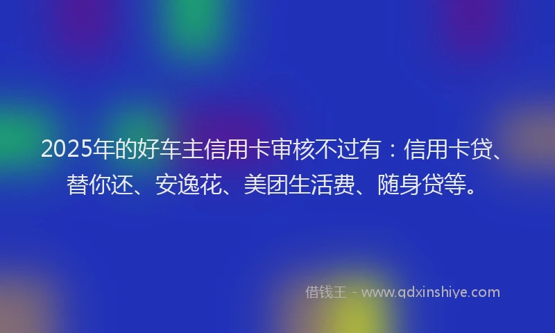 2025年的好车主信用卡审核不过有：信用卡贷、替你还、安逸花、美团生活费、随身贷等。