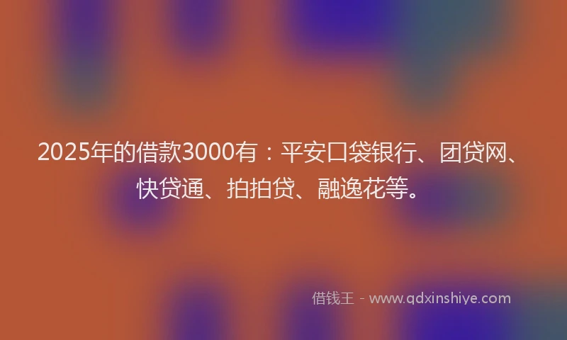 2025年的借款3000有：平安口袋银行、团贷网、快贷通、拍拍贷、融逸花等。
