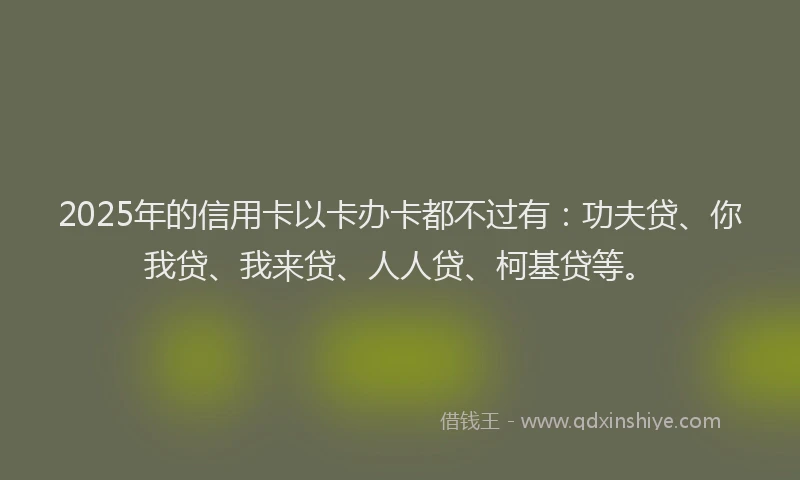 2025年的信用卡以卡办卡都不过有：功夫贷、你我贷、我来贷、人人贷、柯基贷等。
