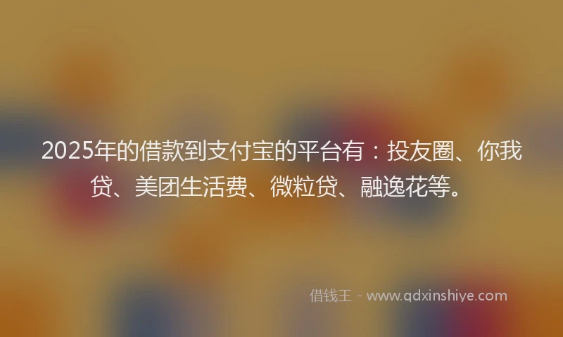 2025年的借款到支付宝的平台有：投友圈、你我贷、美团生活费、微粒贷、融逸花等。