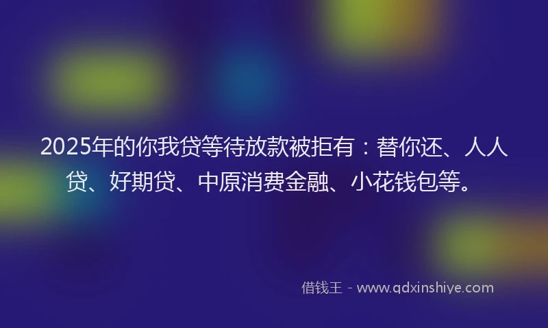 2025年的你我贷等待放款被拒有：替你还、人人贷、好期贷、中原消费金融、小花钱包等。