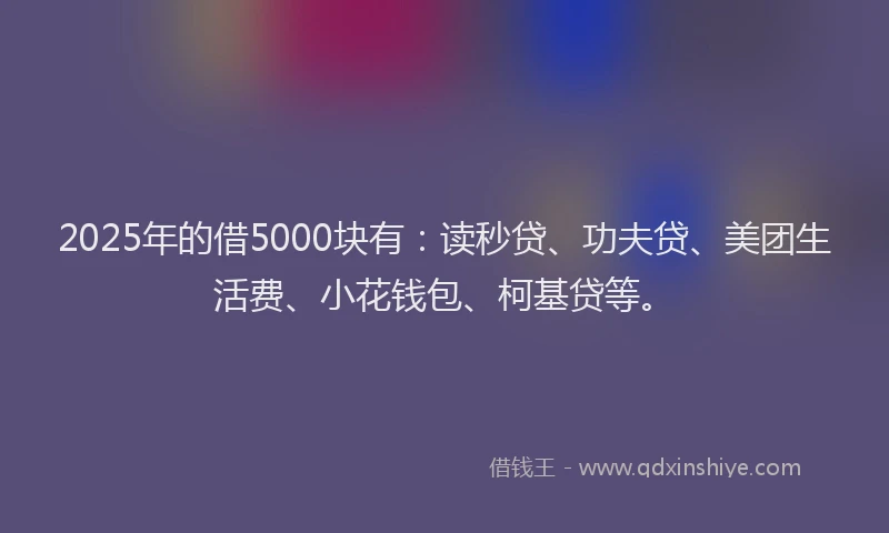2025年的借5000块有：读秒贷、功夫贷、美团生活费、小花钱包、柯基贷等。