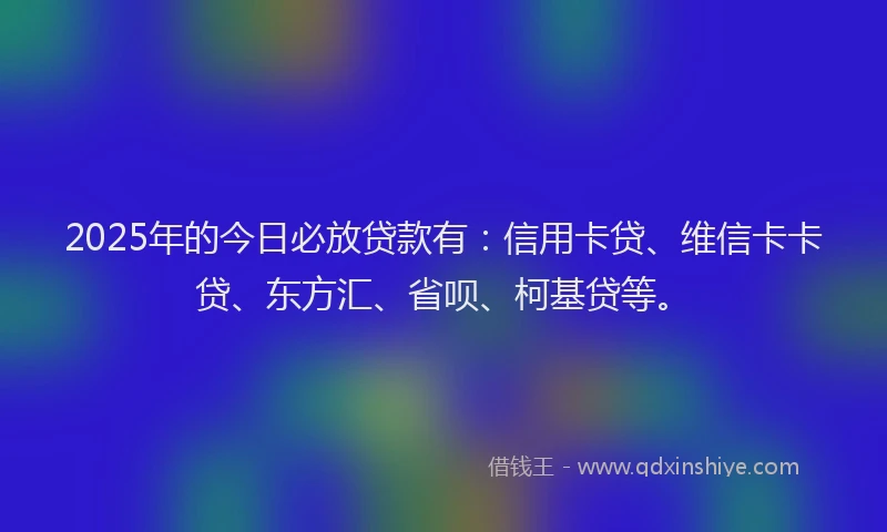 2025年的今日必放贷款有:信用卡贷、维信卡卡贷、东方汇、省呗、柯基贷等。