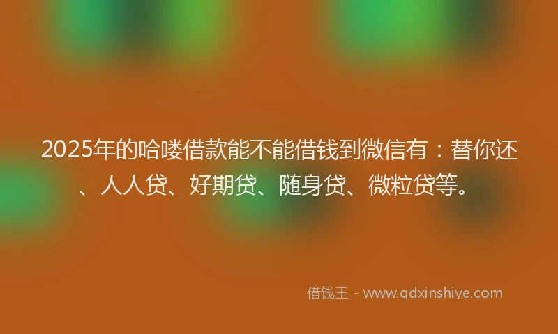 2025年的哈喽借款能不能借钱到微信有：替你还、人人贷、好期贷、随身贷、微粒贷等。