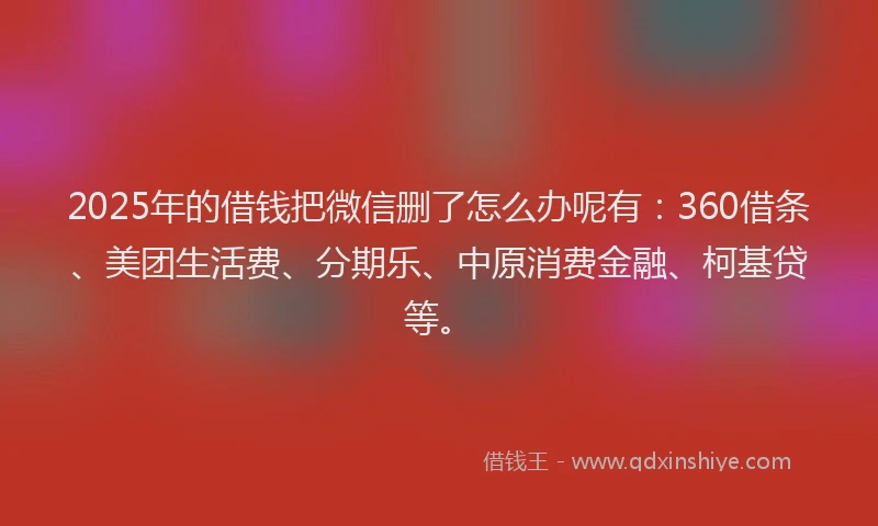 2025年的借钱把微信删了怎么办呢有：360借条、美团生活费、分期乐、中原消费金融、柯基贷等。