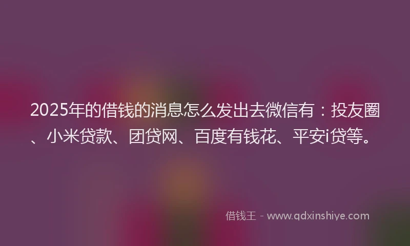 2025年的借钱的消息怎么发出去微信有:投友圈、小米贷款、团贷网、百度有钱花、平安i贷等。