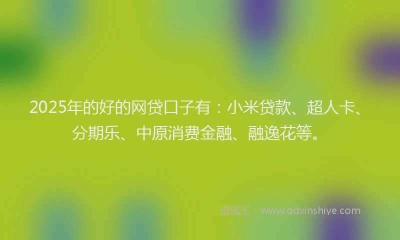 2025年的好的网贷口子有：小米贷款、超人卡、分期乐、中原消费金融、融逸花等。