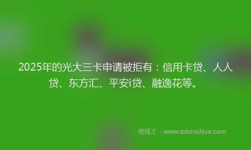 2025年的光大三卡申请被拒有：信用卡贷、人人贷、东方汇、平安i贷、融逸花等。