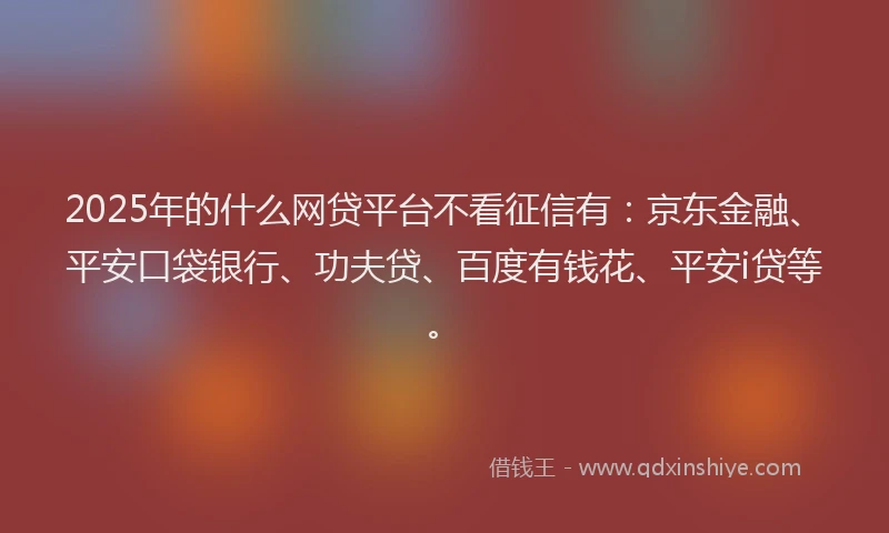 2025年的什么网贷平台不看征信有：京东金融、平安口袋银行、功夫贷、百度有钱花、平安i贷等。