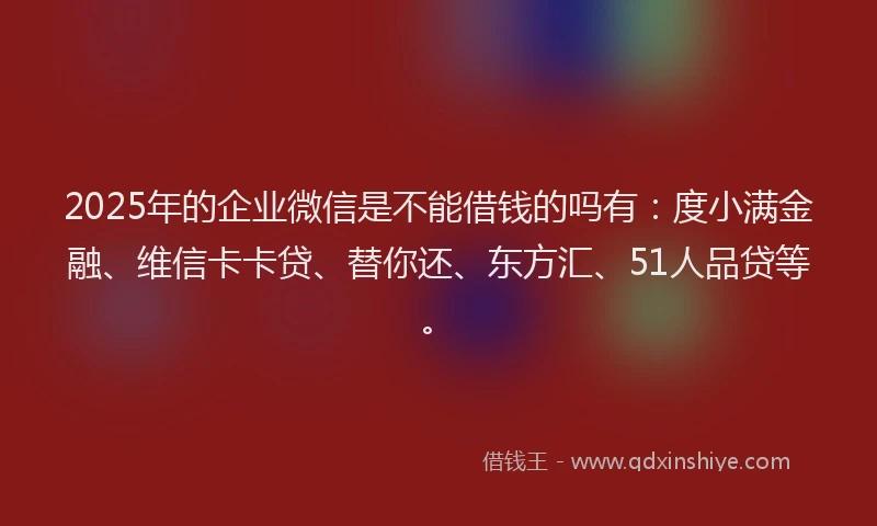 2025年的企业微信是不能借钱的吗有：度小满金融、维信卡卡贷、替你还、东方汇、51人品贷等。