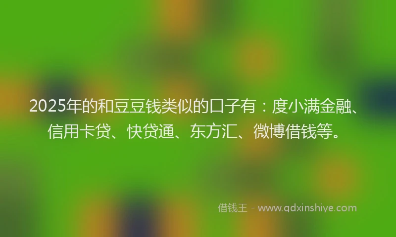 2025年的和豆豆钱类似的口子有：度小满金融、信用卡贷、快贷通、东方汇、微博借钱等。