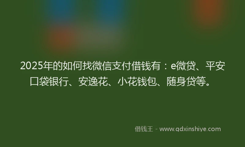 2025年的如何找微信支付借钱有：e微贷、平安口袋银行、安逸花、小花钱包、随身贷等。