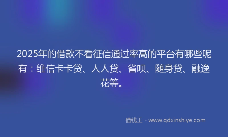 2025年的借款不看征信通过率高的平台有哪些呢有：维信卡卡贷、人人贷、省呗、随身贷、融逸花等。